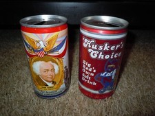 Vtg 1980s Husker's Choice Soft Drink & Falstaff Steel Beer 2 Can LOT John Adams