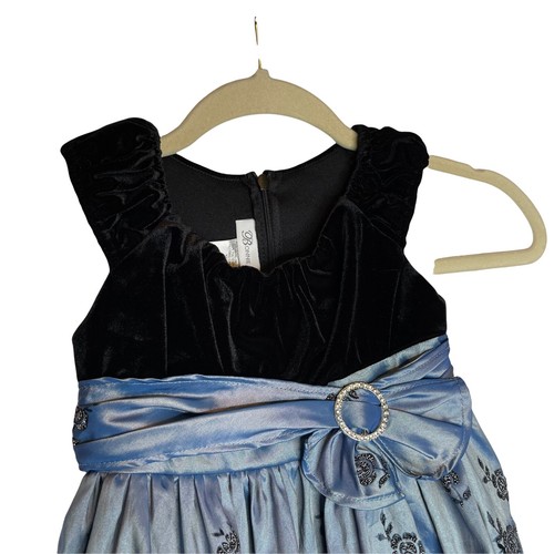 Vestido de Fiesta BONNIE JEAN Niña 2/2T Terciopelo Azul Iridiscente Cuentas Estrás Tul - Imagen 5 de 12