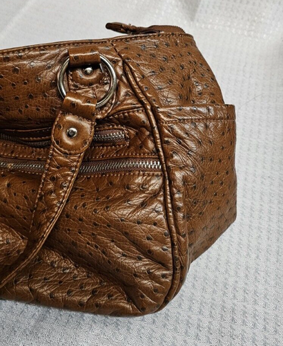 Bolso de Hombro GAL Bronceado Aspecto Avestruz Cartera Ligero 12x10x4 Bolsillos Cremalleras - Imagen 6 de 11