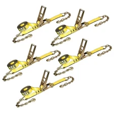 USA 5 Pack 3" x 30' Ratchet Tie Down Strap w/Chain Extension WLL 5400 LBS YELLOW