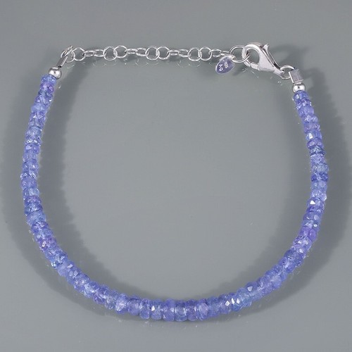 Pulsera hecha a mano A+ cuentas de piedras preciosas rondelle facetadas de tanzanita azul natural 6-8" - Imagen 2 de 9