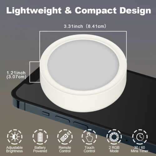 Rechargeable RGB Wireless LED Night Battery Operated Puck Lights Tap with Remote - Picture 5 of 12