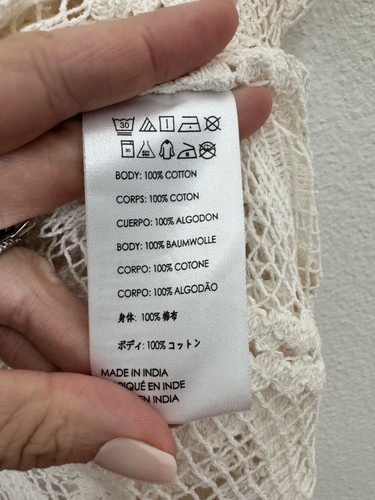 Free People Sunshine caftano all'uncinetto avorio hippie boho natura taglia unica *difetto* - Foto 9 di 12