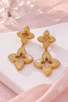 Boutique Gold Clover Drop Earrings Designer Inspired Luxury