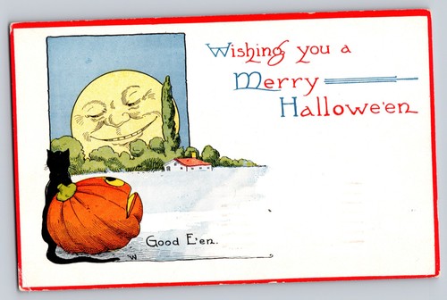 Postkarte - Vintage Halloween - Jack O' Lantern & Man in the Moon 