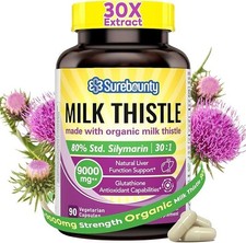 Organic Milk Thistle 9000 mg Equivalent 30X Concentrated Seed Extract EXP 4/26