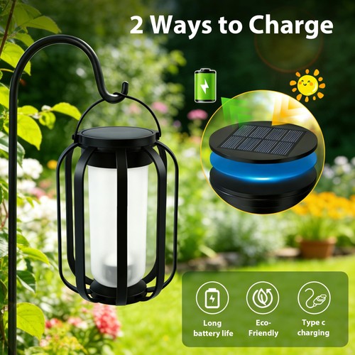 Solar Lanterns Outdoor Waterproof , Flickering Flame Garden Lights with 2 Mod... - Bild 7 von 8
