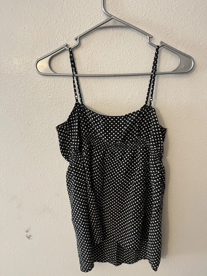 Express Women's Sz Medium Polka Dot Black Lace Keyhole Whimsigoth Cami - Image 2 of 4