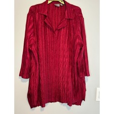 Chicos Size 3Travelers Collection Red Crinkle Textured Tunic Top 3/4 Sleeve XL
