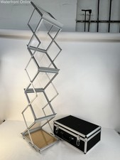 5-Pocket Portable Literature Floor Stand w/ Case, Adjustable Height - Silver