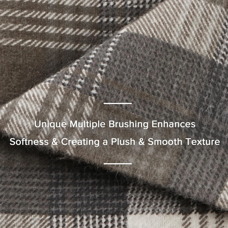 Juego de sábanas de franela Woolrich Queen 4 piezas marrón a cuadros 100 % algodón juego de cama cálido Foto 4 de 4