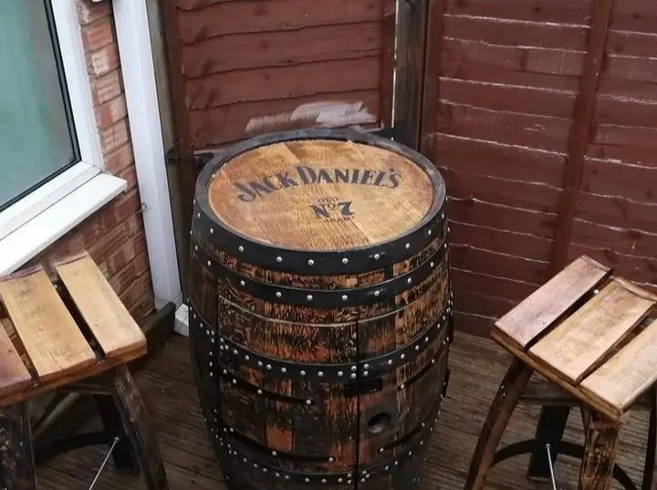 Handcrafted Jack Daniel's Whiskey Barrel Bar Cabinet Upcycled Pub Table Man Cave