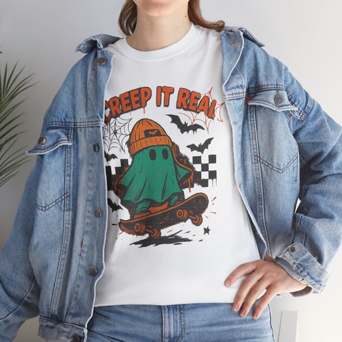 Creep It Real Skateboarding Ghost Halloween T-Shirt, Skateboard Grafik Tee - Bild 6 von 21