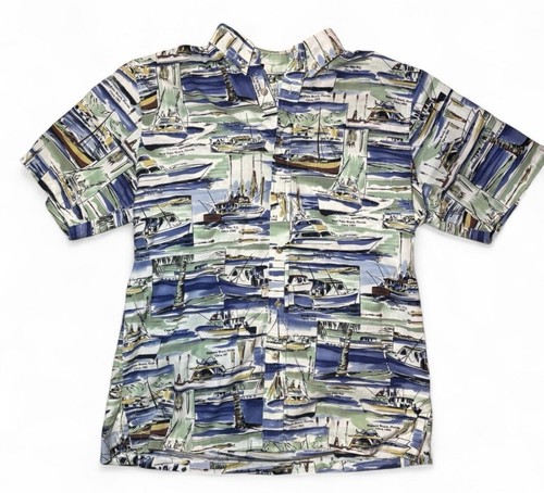 Vintage 80s Hawaiian Men’s L Circa Compilation Art 1900s - 1990s Sailboat Ocean - Picture 1 of 8