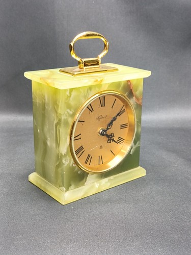 Vintage Onyx & Brass Helveco Swiss Carriage Desk Clock VGC MCM - Picture 11 of 16
