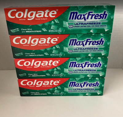 Colgate Max Fresh with Breath Strips Clean Mint Toothpaste 6.3oz x 4