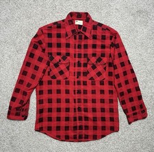 Vtg 70S Sears Perma Prest Red Buffalo Plaid Flannel Shirt checkered Button Up