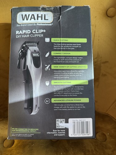 Wahl Rapid Clip Professional Cord/Cordless Hair Clipper With 12 Attachment Combs