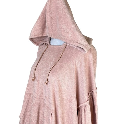 Free People M Early Morning Hoodie Neutral Blush Pink Terry Oversized Pullover - Picture 9 of 14