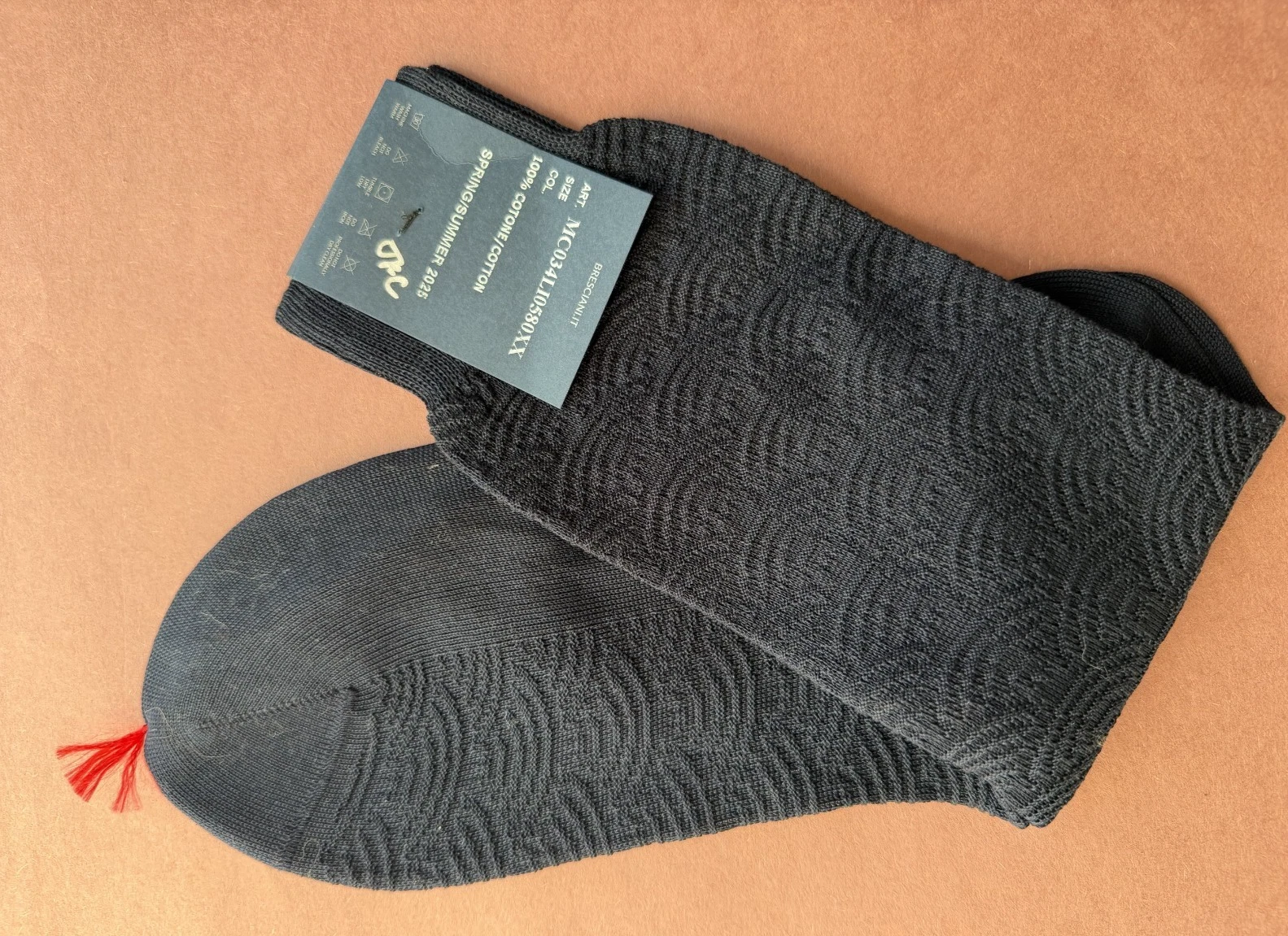 SPRING/SUMMER 2025 Men's Bresciani Socks NWT 100% Cotton Black Embossed