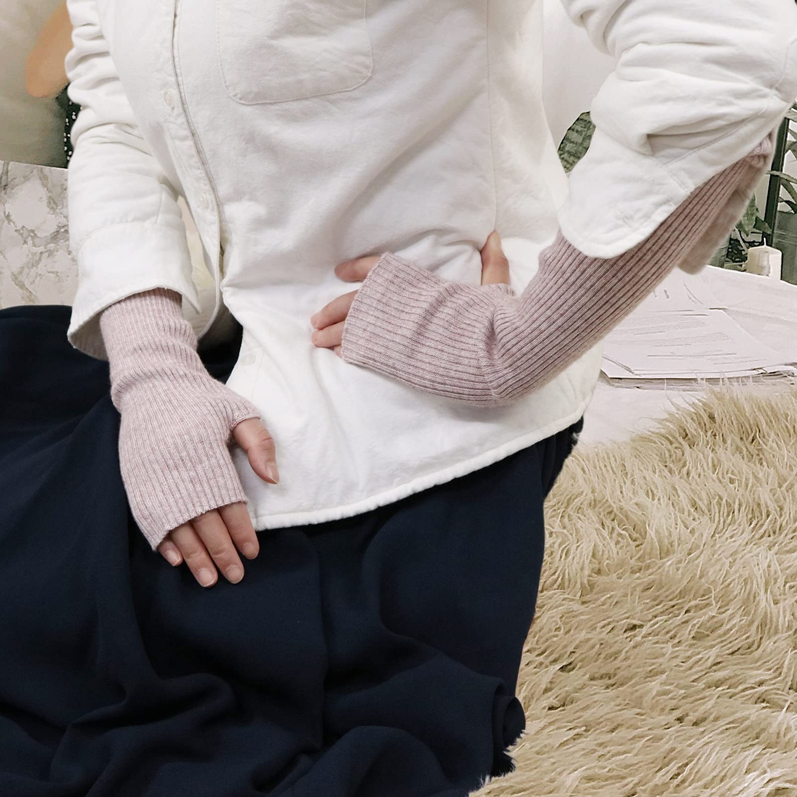 Arm Warmer Women Warm Cashmere Blend Long Fingerless Gloves for Men and Women...