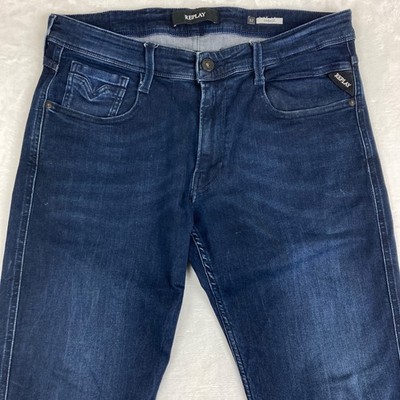 Mens Replay M914 ANBASS Jeans W32 L32 Stretch Slim Tapered Blue
