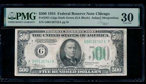 Wechselstrom 1934 500 $ Fünfhundert Dollar Schein Chicago PMG 30