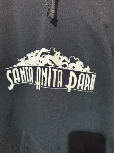 Suéter Santa Anita Park Para Hombres L Grande Negro Sudadera con Capucha Pullover Pista de Carreras Bolsillo - Imagen 3 de 7
