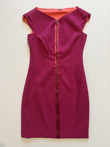 Elie Tahari Sheath Dress Womens Size 6 Hot Pink Orange Full Zip Front Cap Sleeve - Picture 8 of 21