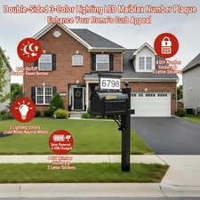 Solar Address Sign LED Mailbox Number Plaque 3-Color Double-Sided Waterproof