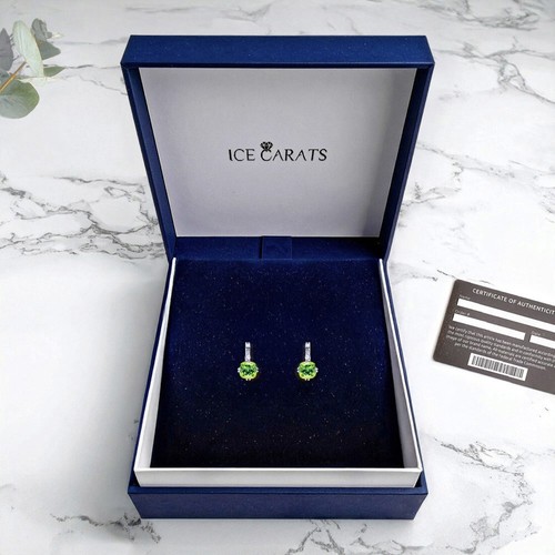 10K Solid White Gold Cushion-Cut Peridot Diamond Dangle Earrings - Picture 8 of 11