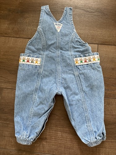 Vintage Oshkosh B' Gosh Vestbak Blue Denim Bear Bubble Overalls Infant 12 mo - Imagen 3 de 8