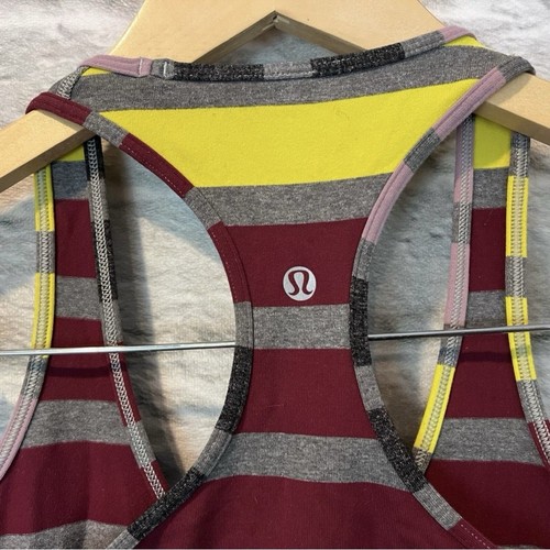 Lululemon Cool Racerback - Triplet Twin Stripe Mauvelous Heathered Slate - Sz 2 - Picture 12 of 17