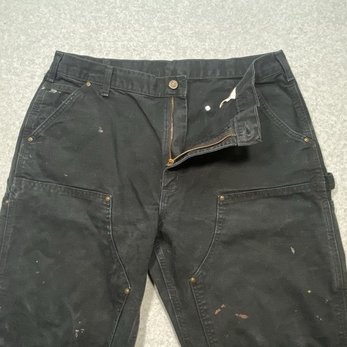 VTG Y2K Carhartt Pants Mens 38x32 Black Dungarees Double Knee Canvas B136 - Picture 1 of 12