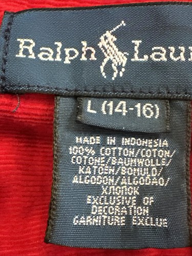 Ralph Lauren Boys youth size large (14- 16) red corduroy button down Shirt - Picture 2 of 11