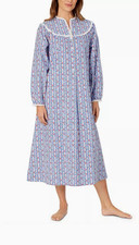 Lanz of Salzburg Size M Tyrolean Flannel Cotton Floral Night Gown Blue Hearts