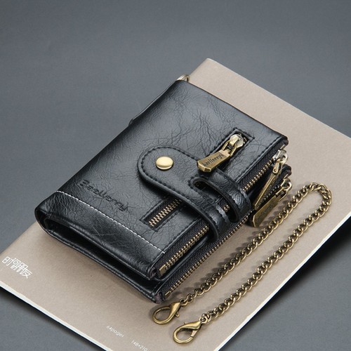Cartera de cadena para hombre de cuero RFID motociclista camionero cremallera doble pliegue con cremallera bolsillo para monedas - Imagen 2 de 22