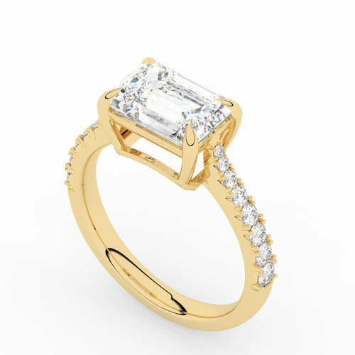 Emerald Solitaire Labgrown Diamond East To West Ring 18k Yellow Gold 10.25 Ct - Picture 12 of 19