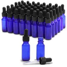 48 Pack 1 Oz Blue Glass Beauty Dropper Bottles with 6 Funnels for Essential Oils