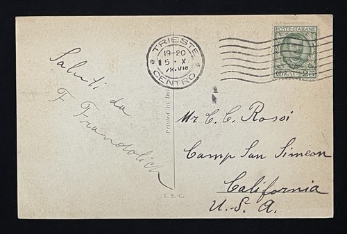1920 Trieste Mexico Postcard Cover to California, United States USA Stamped - Picture 3 of 3