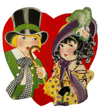 Carrington Co. Die-Cut Valentine Heart Card My Valentine Dapper Couple 1900s