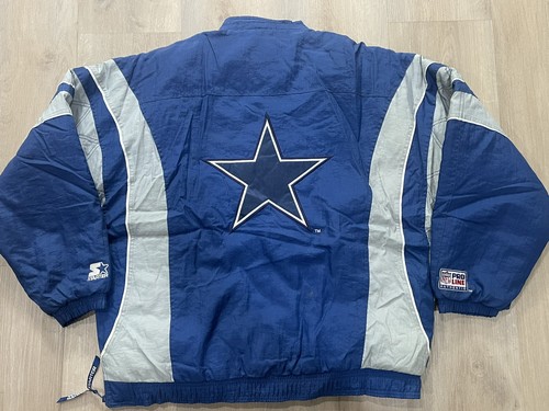 VINTAGE Starter DALLAS COWBOYS NFL calcio con cappuccio squadra puffer jacket uomo 2XL - Foto 6 di 11
