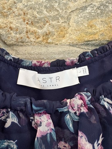 Astr The Label Floral Off Shoulder Peplum Sheer Blouse Large Navy/Pink - Picture 2 of 3