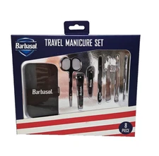 Barbasol 8 PC Travel Manicure Set Scissors Clippers File Tweezers Case Cuticle