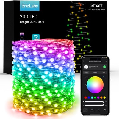 BrizLabs Smart Easter Lights, 66ft 200 LED Color 200 (Green Wire) 