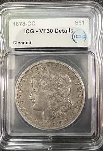 1878-CC Morgan Silver Dollar $1 ICG VF30 Details Cleaned