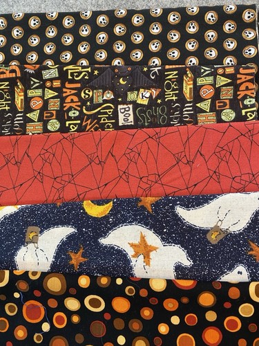 Lote de 10 restos de tela Halloween 9" x 21" edredón algodón - Imagen 3 de 4