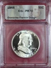 1948 FRANKLIN HALF DOLLAR ICG PR70 - DANIEL CARR PRIVATE MINT OVERSTRIKE