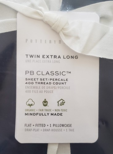 Pottery Barn PB Classic 3-pc Sheet Set TWIN XL Organic NAVY BLUE - Picture 2 of 5