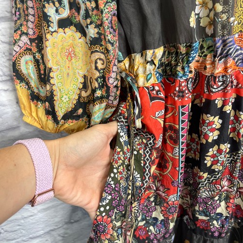 Johnny Was Tibby Patchwork Floral Silk Maxi Dress Size L Pockets Tie Waist - Picture 5 of 9